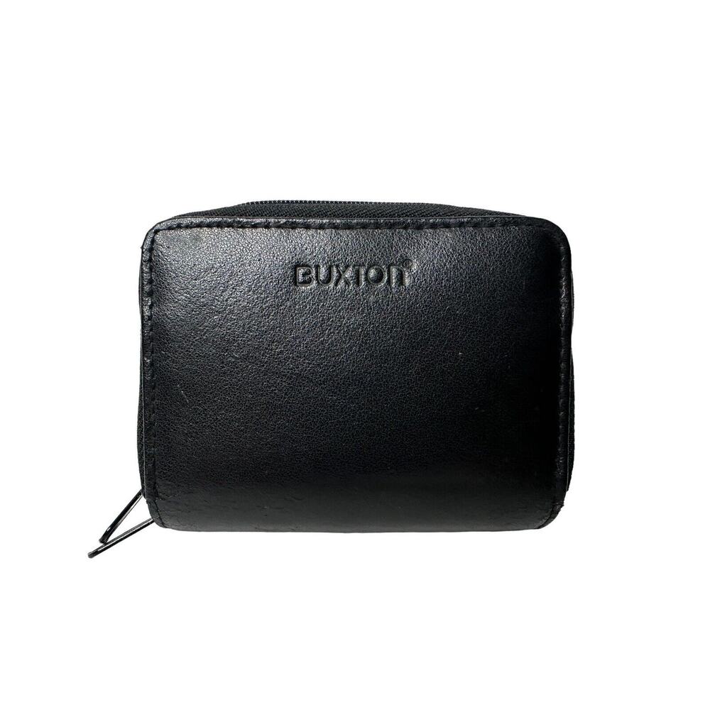 Buxton Women’s Wallet Black Genuine Leather Double Zip Change Coin Holder